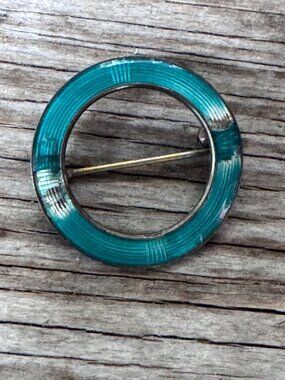 Vintage Norway Sterling Silver Turquoise Enamel Circle Pin Brooch 925S